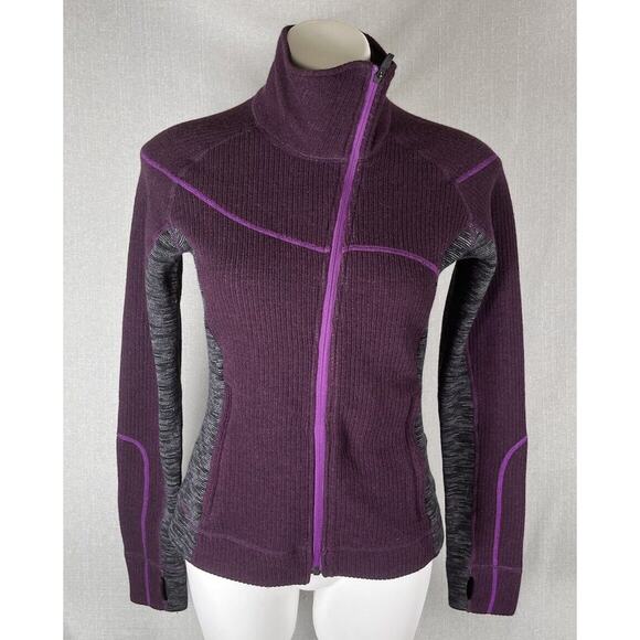 Title Nine Wool Blend Size XS Full Asymetrical Zip Pockets Sweater Jacket Ribbed - Picture 1 of 10
